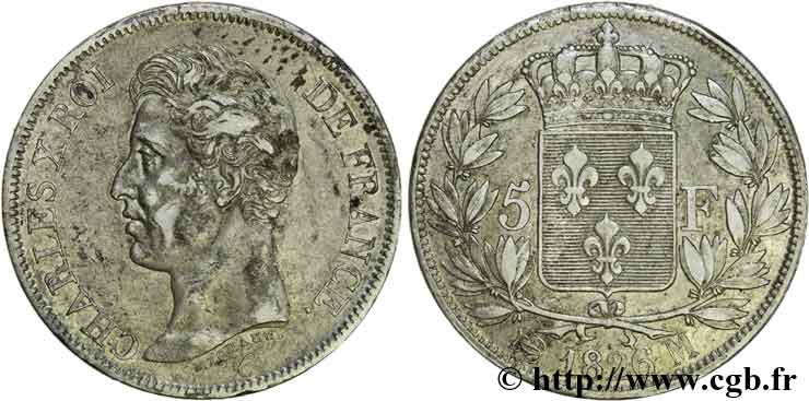 5 francs Charles X, 1er type 1826 Toulouse F.310/23 XF 