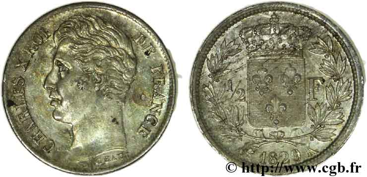 1/2 franc Charles X 1829 Bordeaux F.180/43 AU 