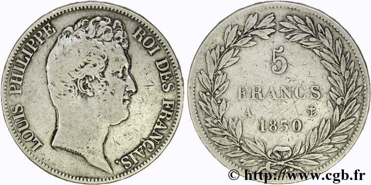5 francs type Tiolier sans le I, tranche en relief 1830  Paris F.314/1 BC 
