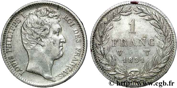 1 franc Louis-Philippe, tête nue 1831 Lille F.209/12 XF 