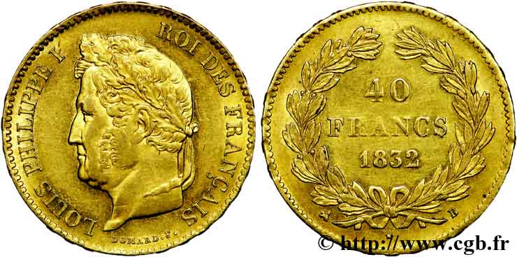 40 francs or Louis-Philippe 1832 Rouen F.546/4 MBC 