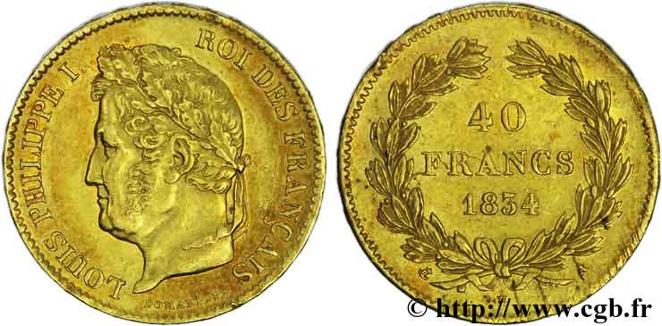 40 francs or Louis-Philippe 1834 Paris F.546/6 VZ 