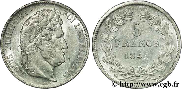 5 francs, IIe type Domard 1841 Rouen F.324/91 BB 