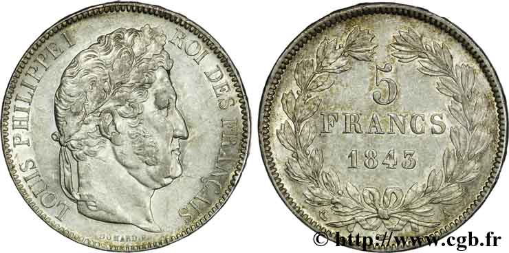 5 francs, IIe type Domard 1843 Paris F.324/100 SUP 