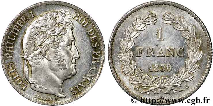 1 franc Louis-Philippe, couronne de chêne 1836 Rouen F.210/51 AU 