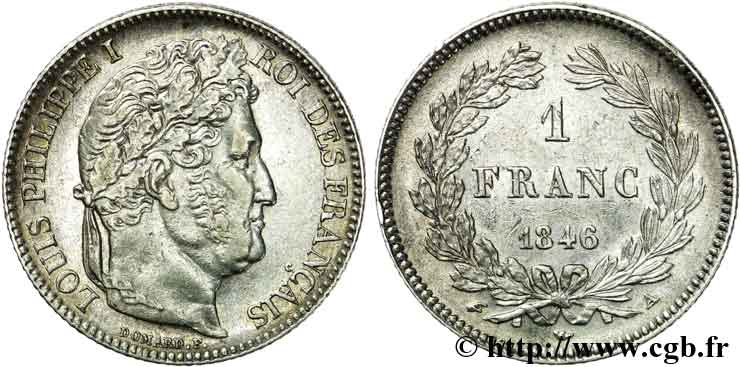 1 franc Louis-Philippe, couronne de chêne 1846 Paris F.210/105 XF 