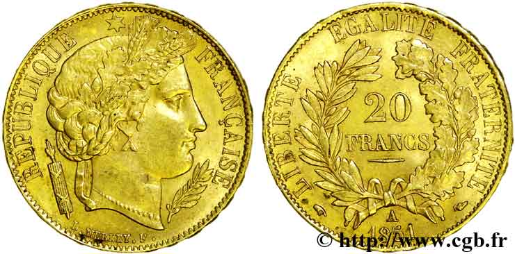 20 francs or Cérès 1851 Paris F.529/4 EBC 
