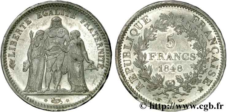 5 francs Hercule Deuxième République 1848  Paris F.326/1 SUP 