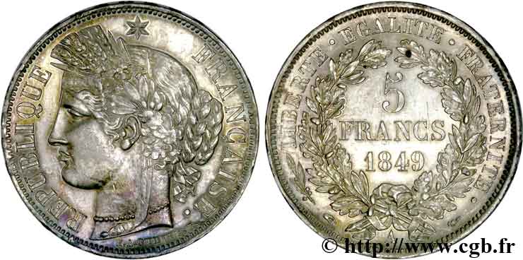 5 francs Cérès Deuxième République 1849 Paris F.327/1 SS 
