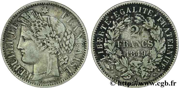 2 francs Cérès Deuxième République 1849  Paris F.261/1 TB 