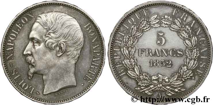 5 francs Louis-Napoléon 1852 Paris F.329/1 fST 