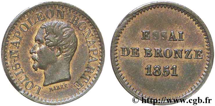 Essai de bronze au module de un centime, Louis-Napoléon Bonaparte 1851 Paris VG.3297  MS 