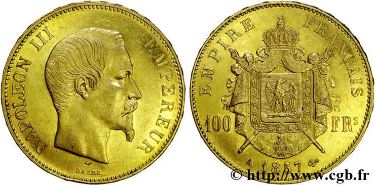 100 francs or Napoléon III, tête nue 1857 Paris F.550/4 XF 