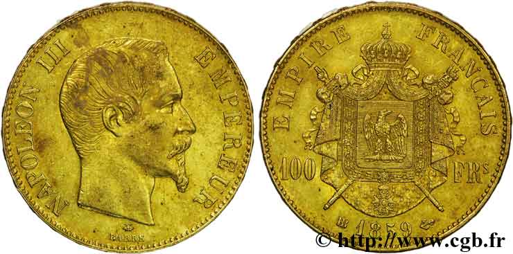 100 francs or Napoléon III, tête nue 1859 Strasbourg F.550/8 TTB 