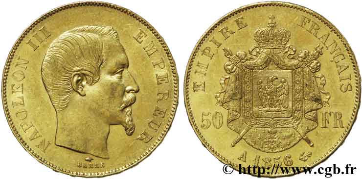 50 francs or Napoléon III, tête nue 1856 Paris F.547/3 MBC 