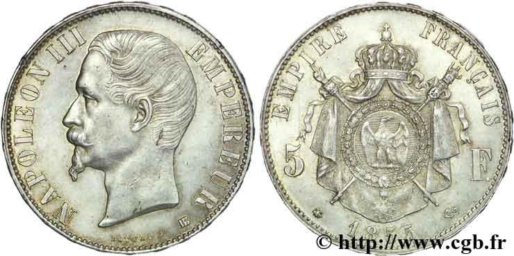 5 francs Napoléon III tête nue 1855 Strasbourg F.330/4 MBC 
