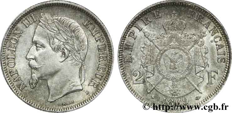 2 francs Napoléon III, tête laurée  1869 Strasbourg F.263/11 BB 