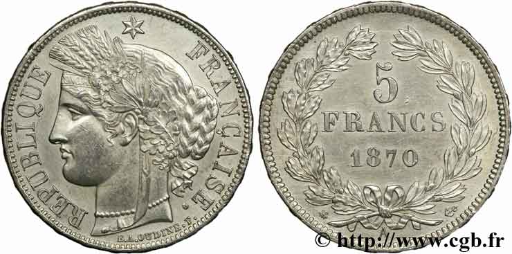 5 francs Cérès sans légende 1870  Paris F.332/1 MBC 