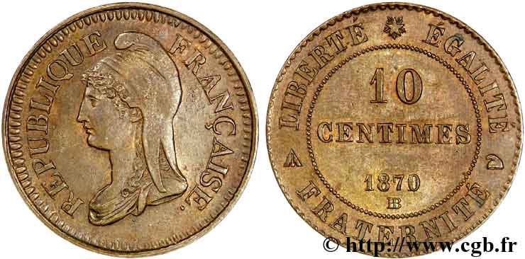 Essai de 10 centimes d’après Dupré 1870 Strasbourg VG.3773  AU 