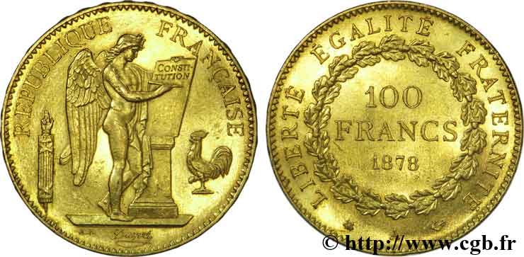 100 francs génie, tranche inscrite en relief Dieu protège la France 1878 Paris F.552/1 AU 