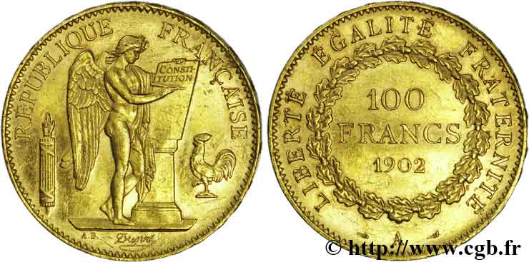 100 francs génie, tranche inscrite en relief Dieu protège la France 1902 Paris F.552/15 MBC 