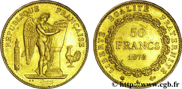 50 francs or Génie 1878 Paris F.549/1 XF 