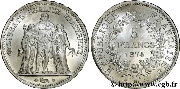 5 francs Hercule 1874 Bordeaux F.334/13 fST 