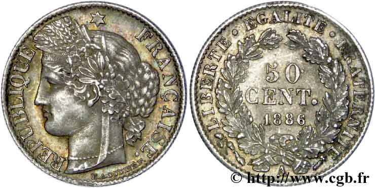 50 centimes Cérès Troisième république 1886 Paris F.189/11 AU 