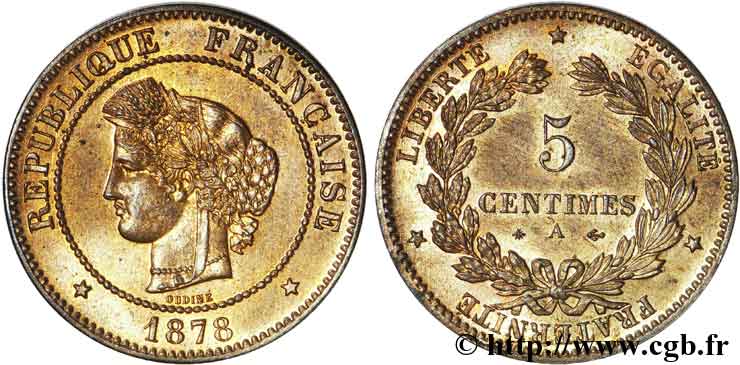 5 centimes Cérès 1878 Paris F.118/17 VZ 