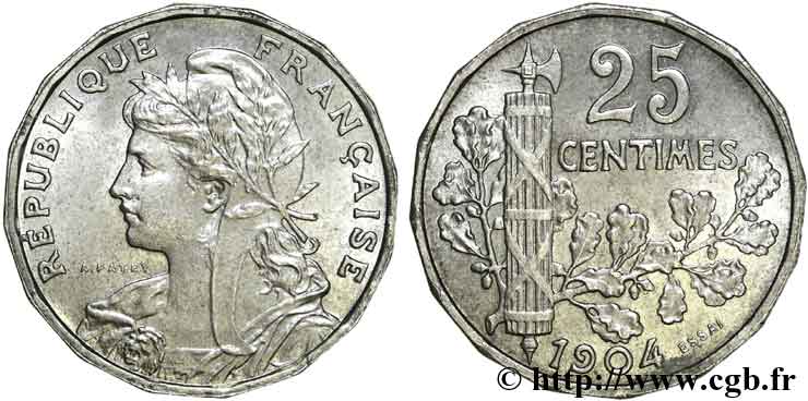 Essai de 25 centimes Patey, 2e type 1904 Paris F.169/1 var. EBC 