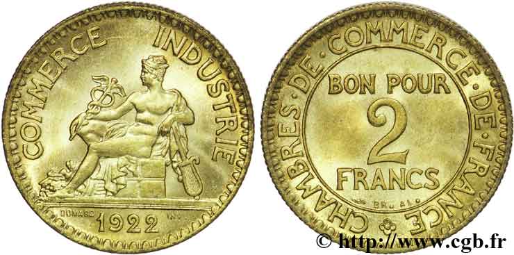 2 francs Chambres de commerce 1922 Paris F.267/4 fST 