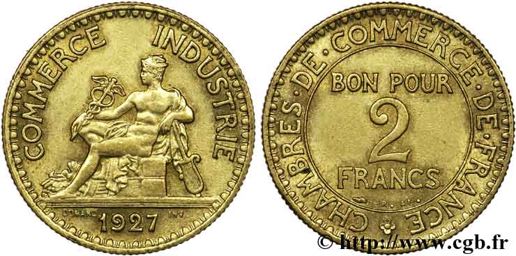 2 francs Chambres de commerce 1927 Paris F.267/9 MBC 