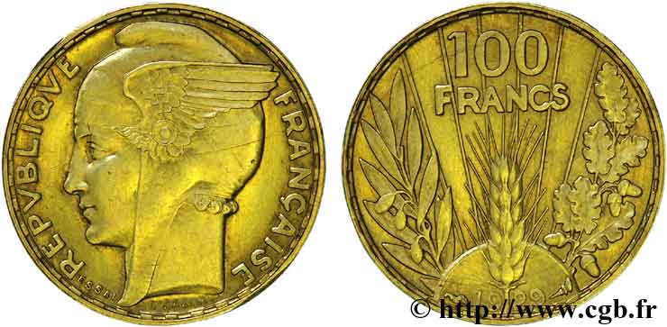 Essai - piéfort de 100 francs or, Bazor 1929 Paris GEM.290 EP EBC 