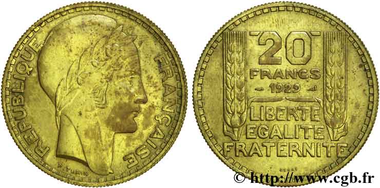 Essai de 20 francs Turin en bronze-aluminium 1929 Paris VG.5242  EBC 