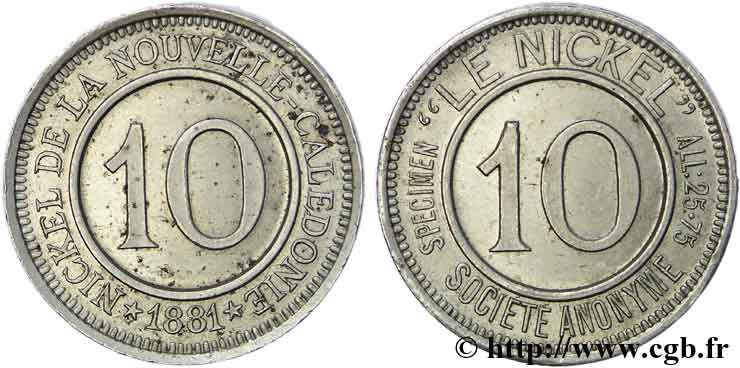 TROISIÈME RÉPUBLIQUE - NOUVELLE CALÉDONIE Épreuve de 10 centimes Nouvelle-Calédonie 1881 Paris AU 