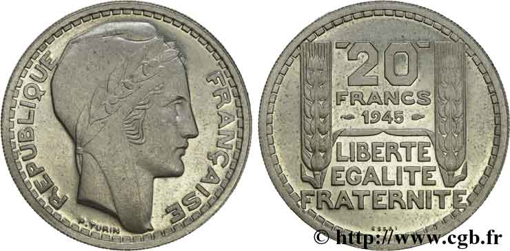 Essai de 20 francs Turin en cupro-nickel 1945 Paris Maz.2745  AU 