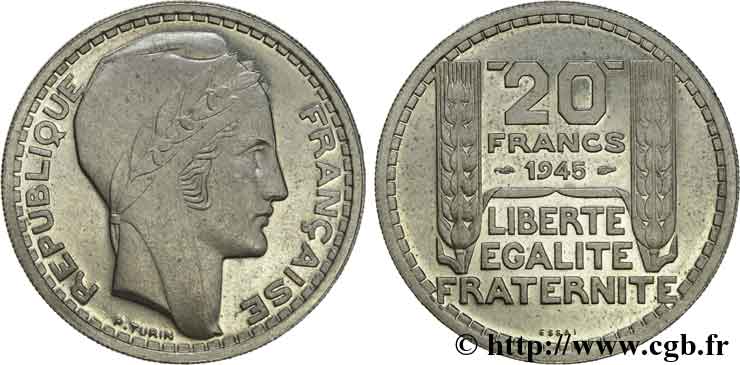 Essai de 20 francs Turin en cupro-nickel 1945 Paris Maz.2745  SPL 