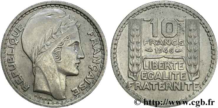 10 francs Turin, grosse tête, rameaux longs 1946 Paris F.361/3 SS 
