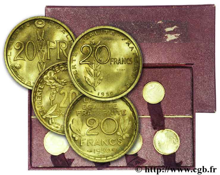 Concours monétaire de 1950, boîte des 7 essais 1950 Paris  MS 