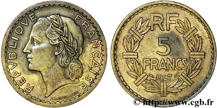 5 francs Lavrillier en bronze-aluminium 1947 Paris F.337/9 SUP 