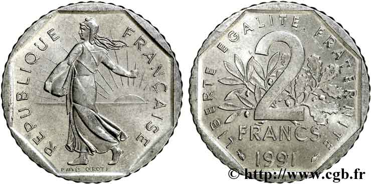 2 francs Semeuse, nickel, frappe monnaie 1991 Pessac F.272/15 AU 