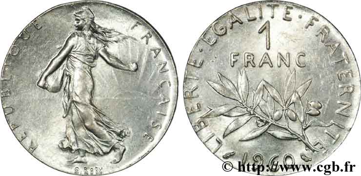 1 franc Semeuse, nickel, erreur de flan 1960 Paris F.226/4 var. SUP 
