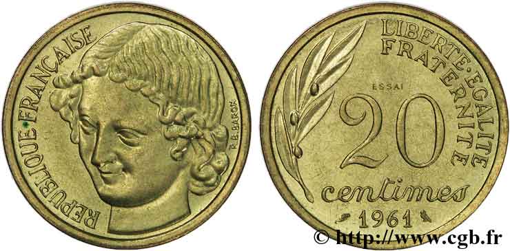 Essai du concours de 20 centimes par Baron 1961 Paris G.325  SUP 
