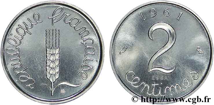 Essai de 2 centimes acier, type Épi 1961 Paris F.111/2 FDC 