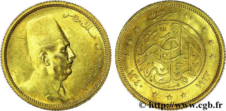 ÉGYPTE - ROYAUME D ÉGYPTE - FOUAD Ier 100 piastres, or jaune 1922  SPL 