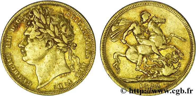 GREAT BRITAIN - GEORGE IV Souverain (sovereign) 1822 Londres XF 
