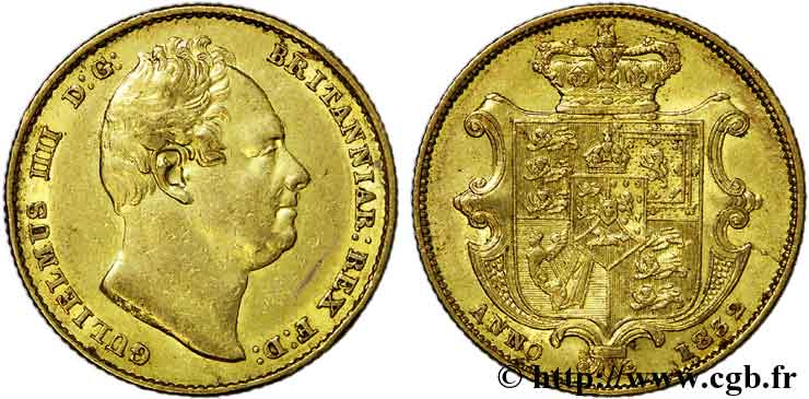 GRAN BRETAGNA - GUGUIELMO IV Souverain (sovereign), 1er buste 1832 Londres XF 