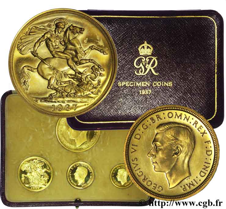GRANDE-BRETAGNE - GEORGES VI Coffret 1937 ou “Proof set”, 4 monnaies  1937 Londres ST 