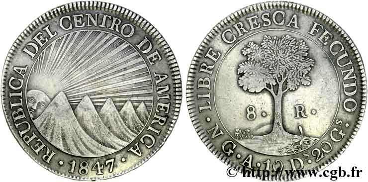 COSTA RICA - RÉPUBLIQUE DE L AMÉRIQUE CENTRALE 8 réaux 1847 Guatemala SS 