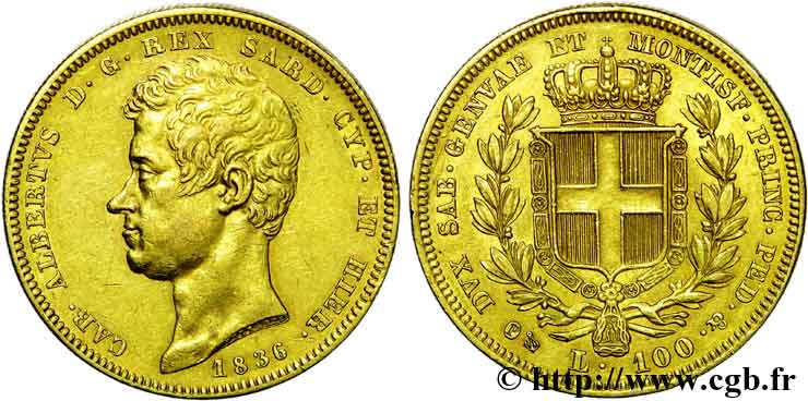 ITALIEN - KÖNIGREICH SARDINIEN -  KARL ALBERT 100 lires or 1836 Gênes SS 